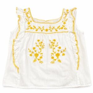 Cotton & Rye Cream Embroidered Boho Top Size Medium Mustard Floral